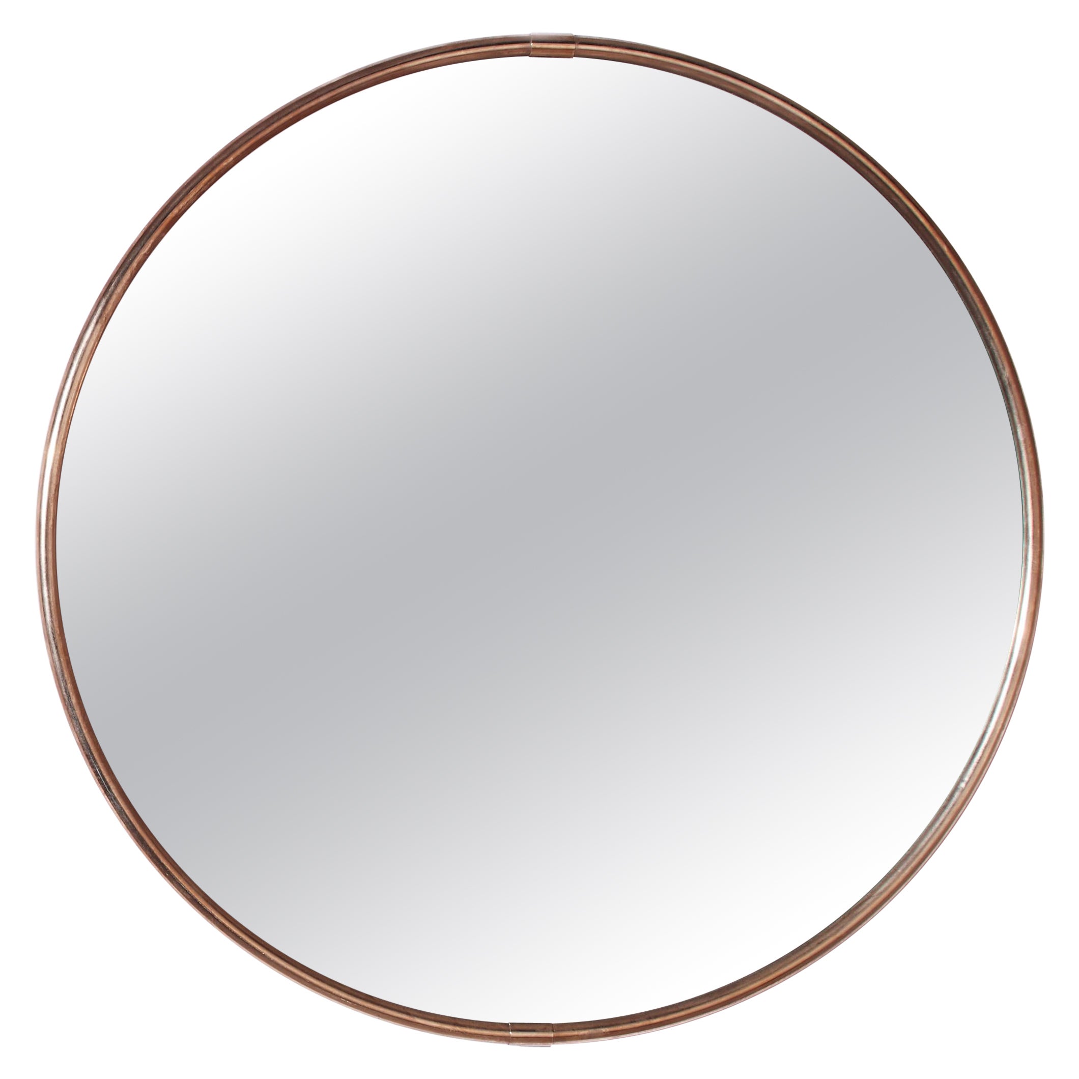 Mid-Century Italian Brass Framed Round Mirror, Italy, 1970s