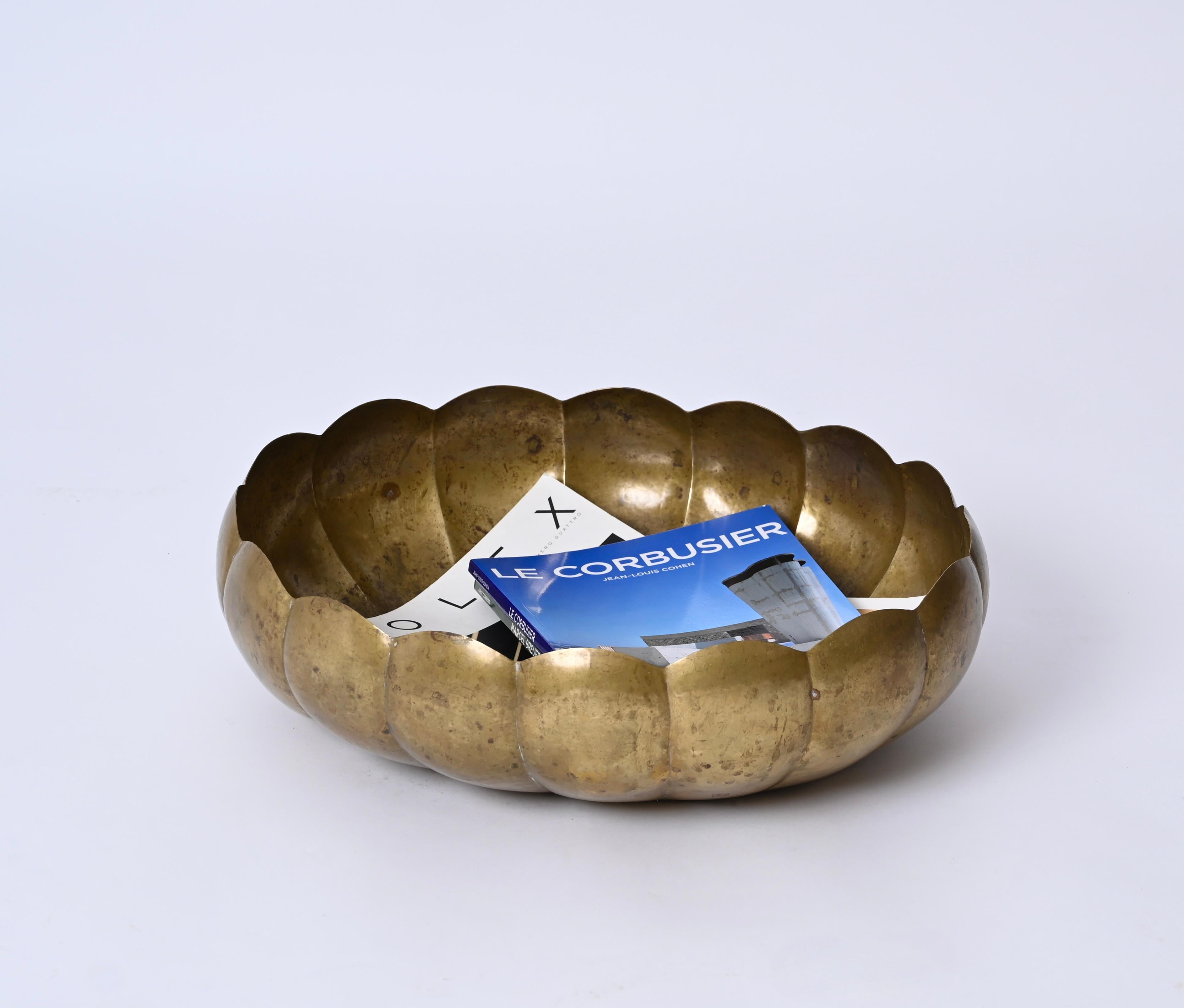 Arts and Crafts Mid-Century Italian Brass Fruit Bowl or Magazine Rack, Italy 1940s
