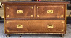 Mid-Century Italian Brass Inlaid English Style Campaign Style Trunk / Table