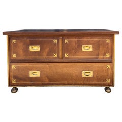 Mid-Century Italian Brass Inlaid English Style Campaign Style Trunk / Table