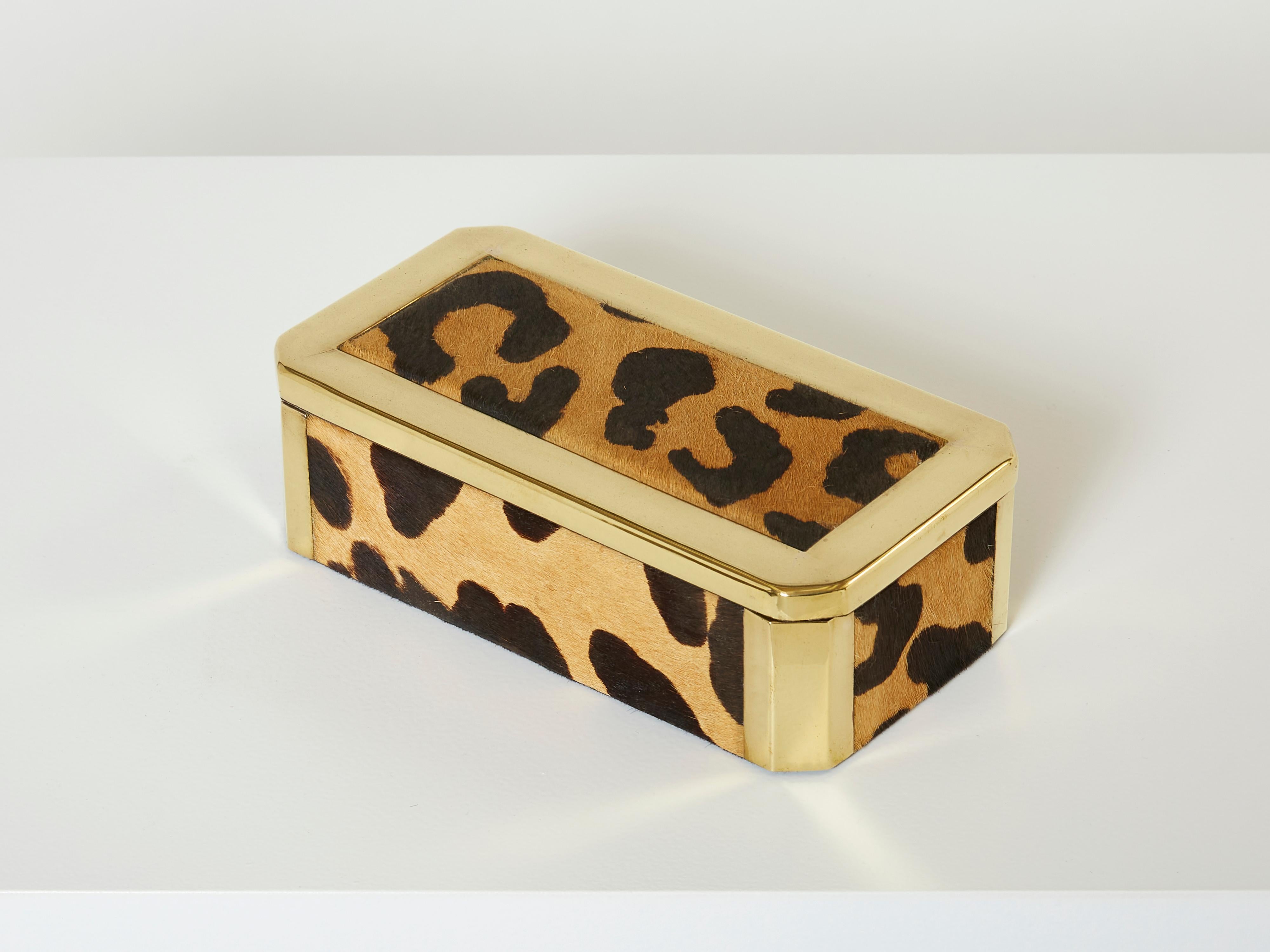 Mid-Century Italian Brass Leopard Fur Jewellery Box 1970 For Sale 7