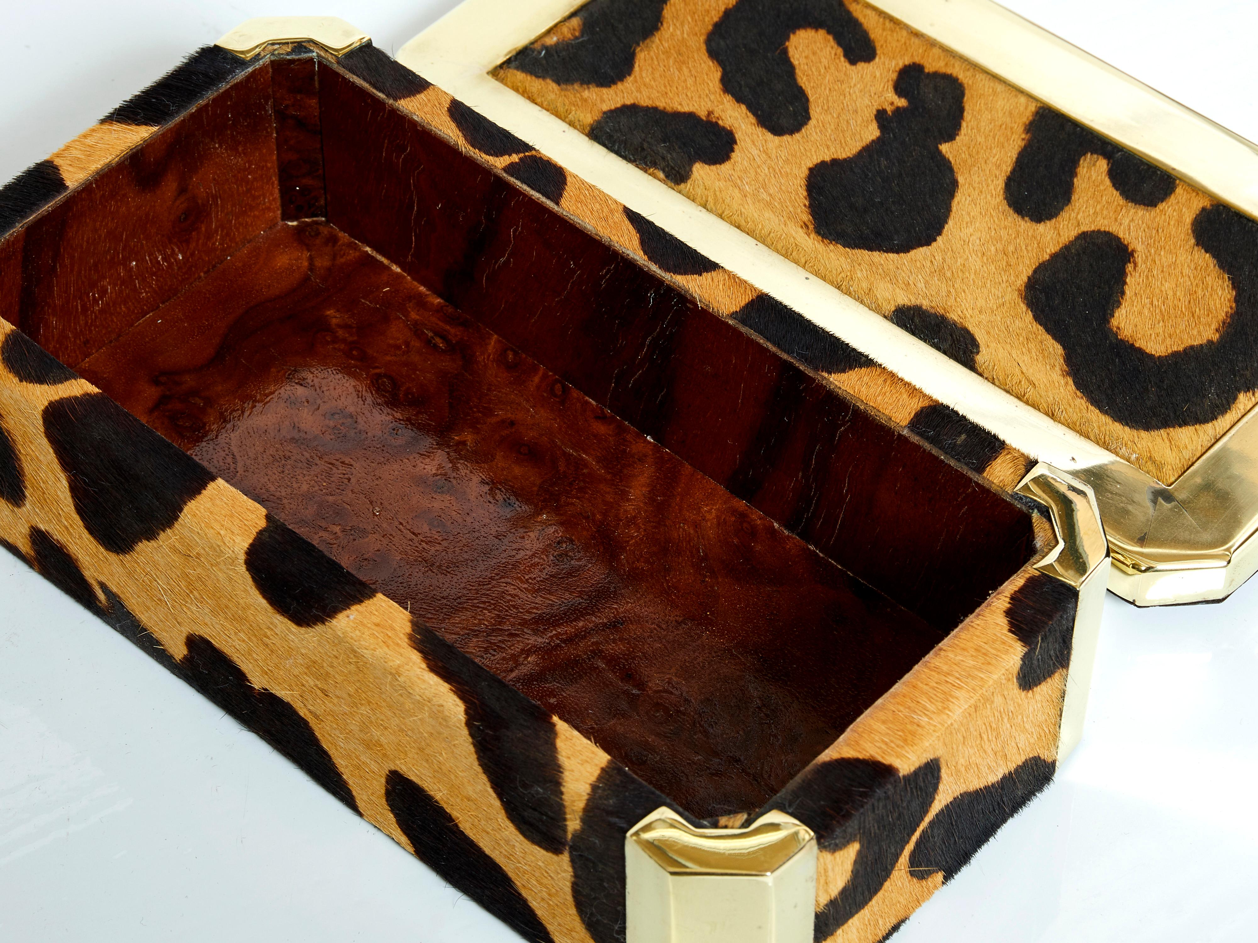 Mid-Century Modern Mid-Century Italian Brass Leopard Fur Jewellery Box 1970 For Sale