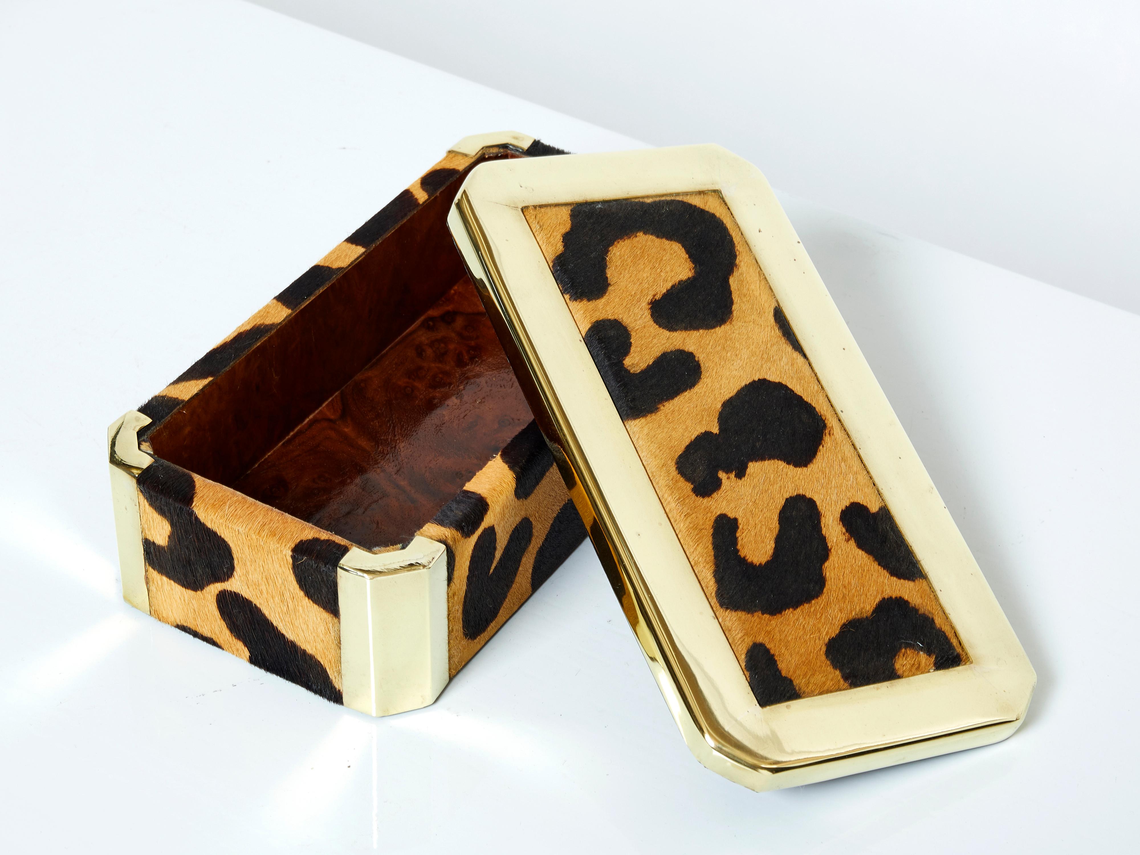 Mid-Century Italian Brass Leopard Fur Jewellery Box 1970 In Good Condition For Sale In Paris, IDF