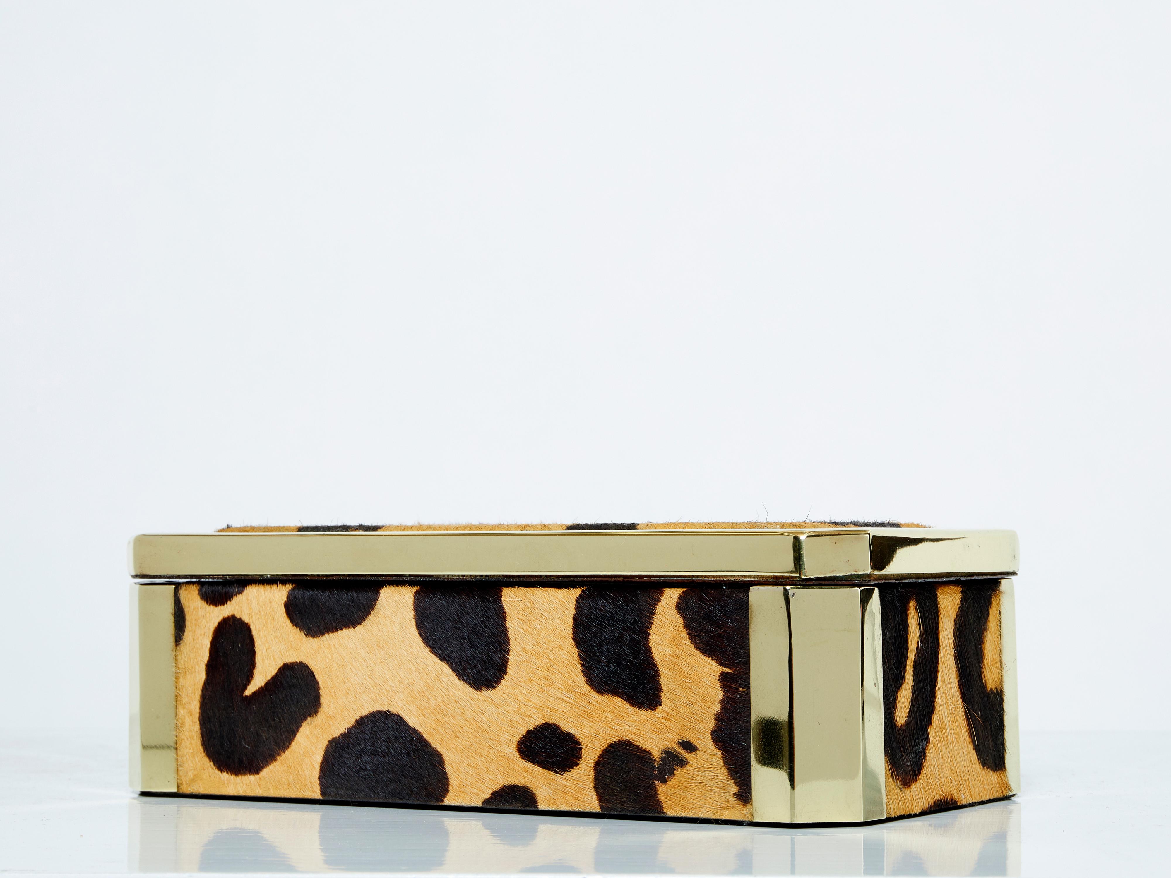 Mid-Century Italian Brass Leopard Fur Jewellery Box 1970 For Sale 1