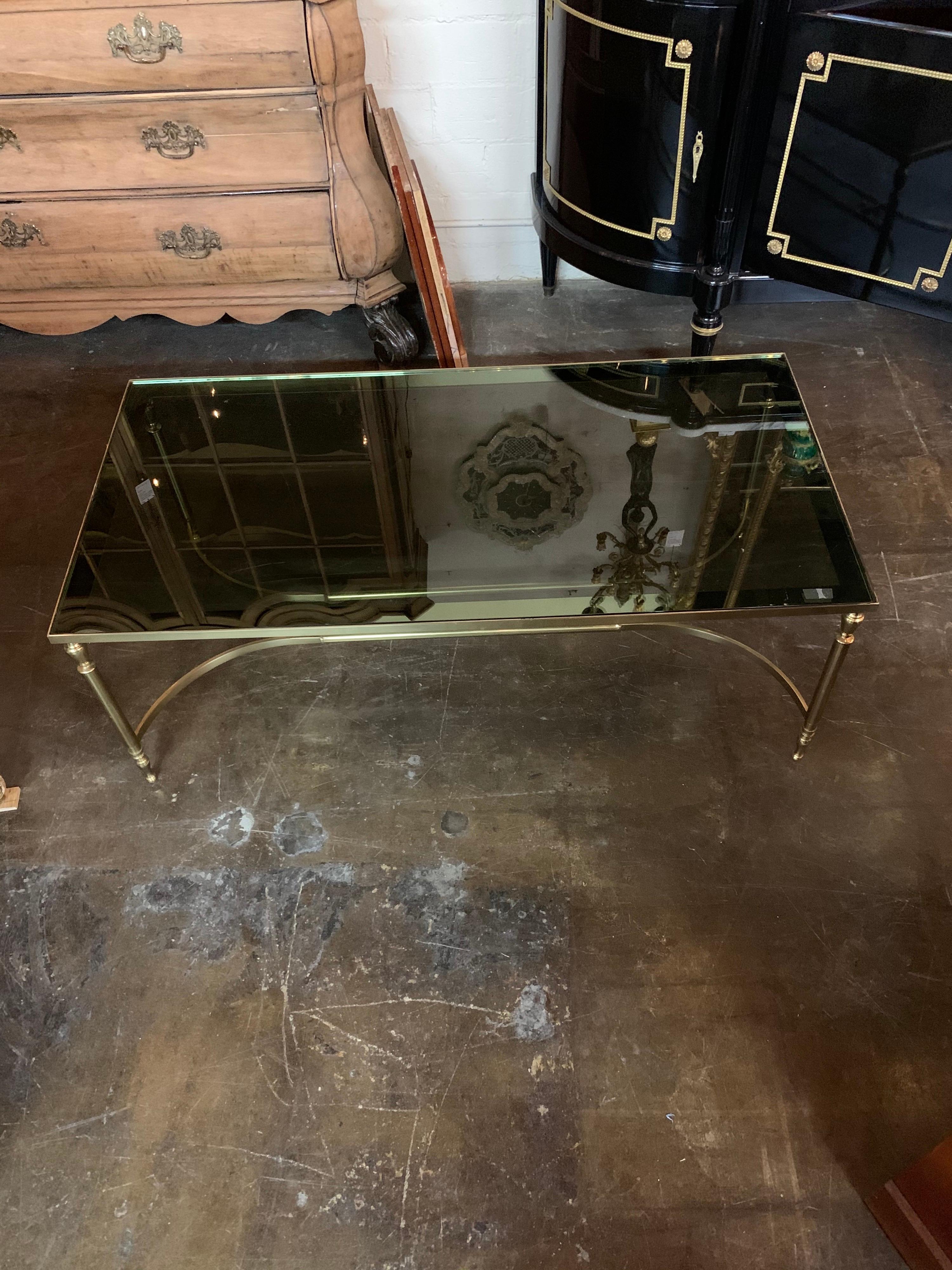 Midcentury Italian Brass Low Table with Black Glass In Good Condition In Dallas, TX