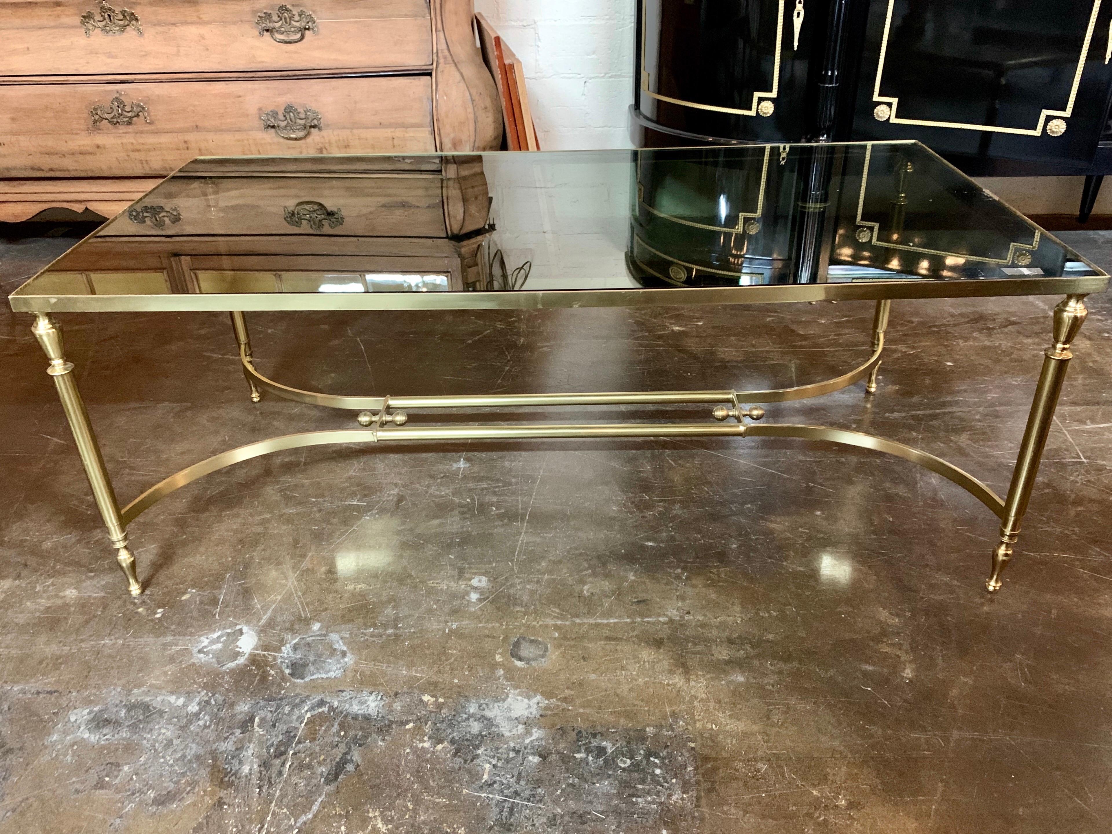 20th Century Midcentury Italian Brass Low Table with Black Glass