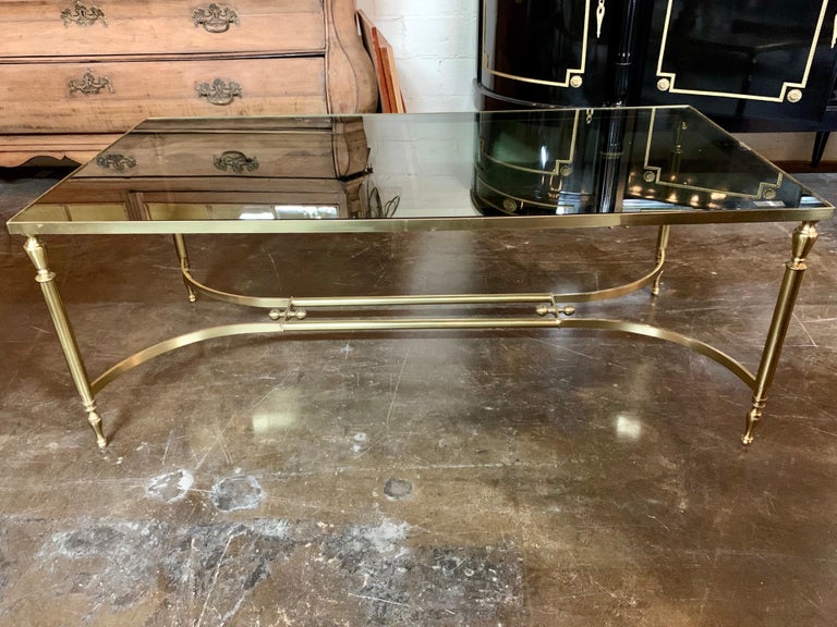 Midcentury Italian Brass Low Table with Black Glass 1