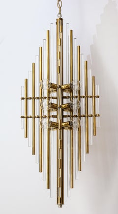 Sciolari Italian Brass, Lucite Pendant Chandelier