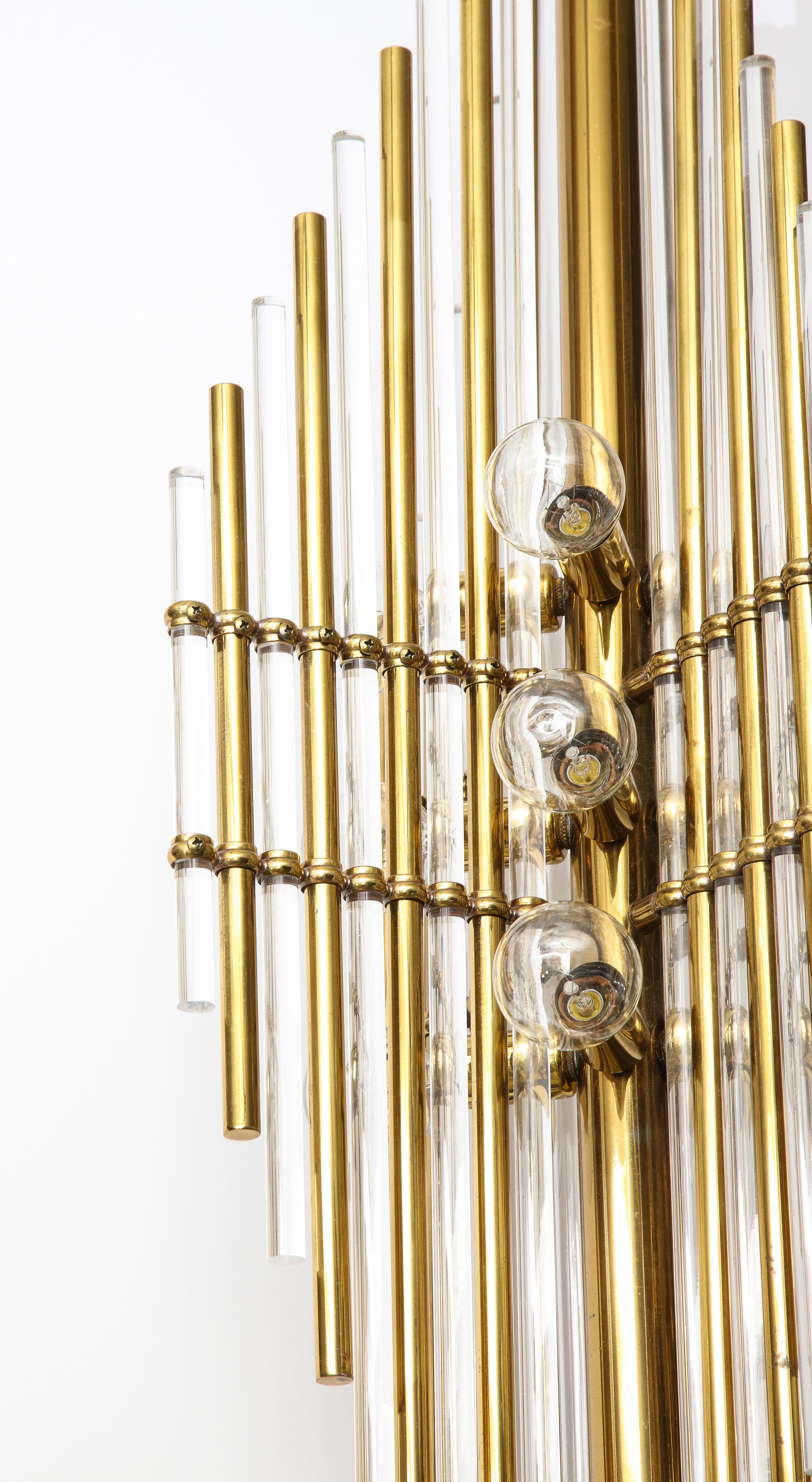 Sciolari Italian Brass, Lucite Pendant Chandelier For Sale 1