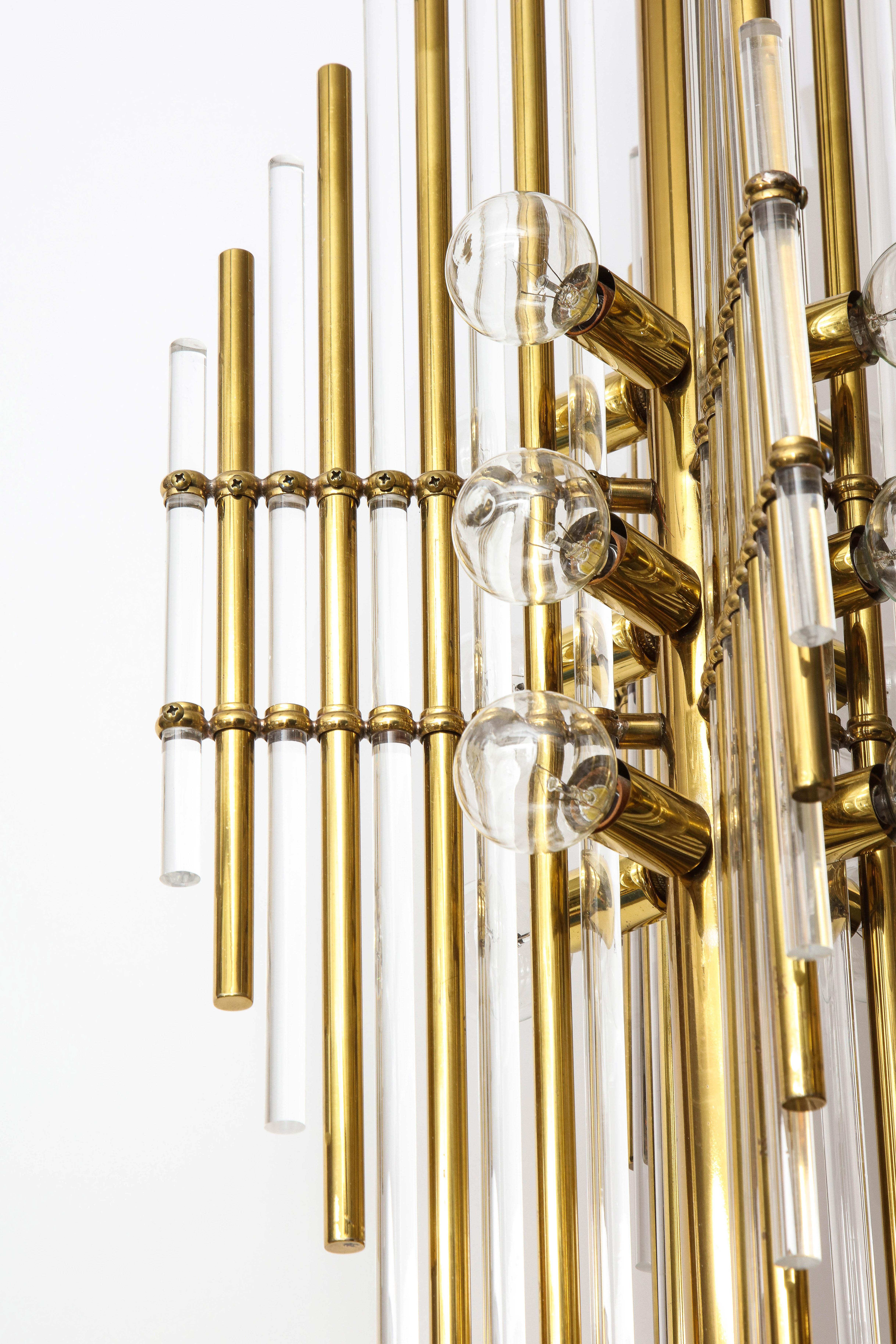 Sciolari Italian Brass, Lucite Pendant Chandelier For Sale 2