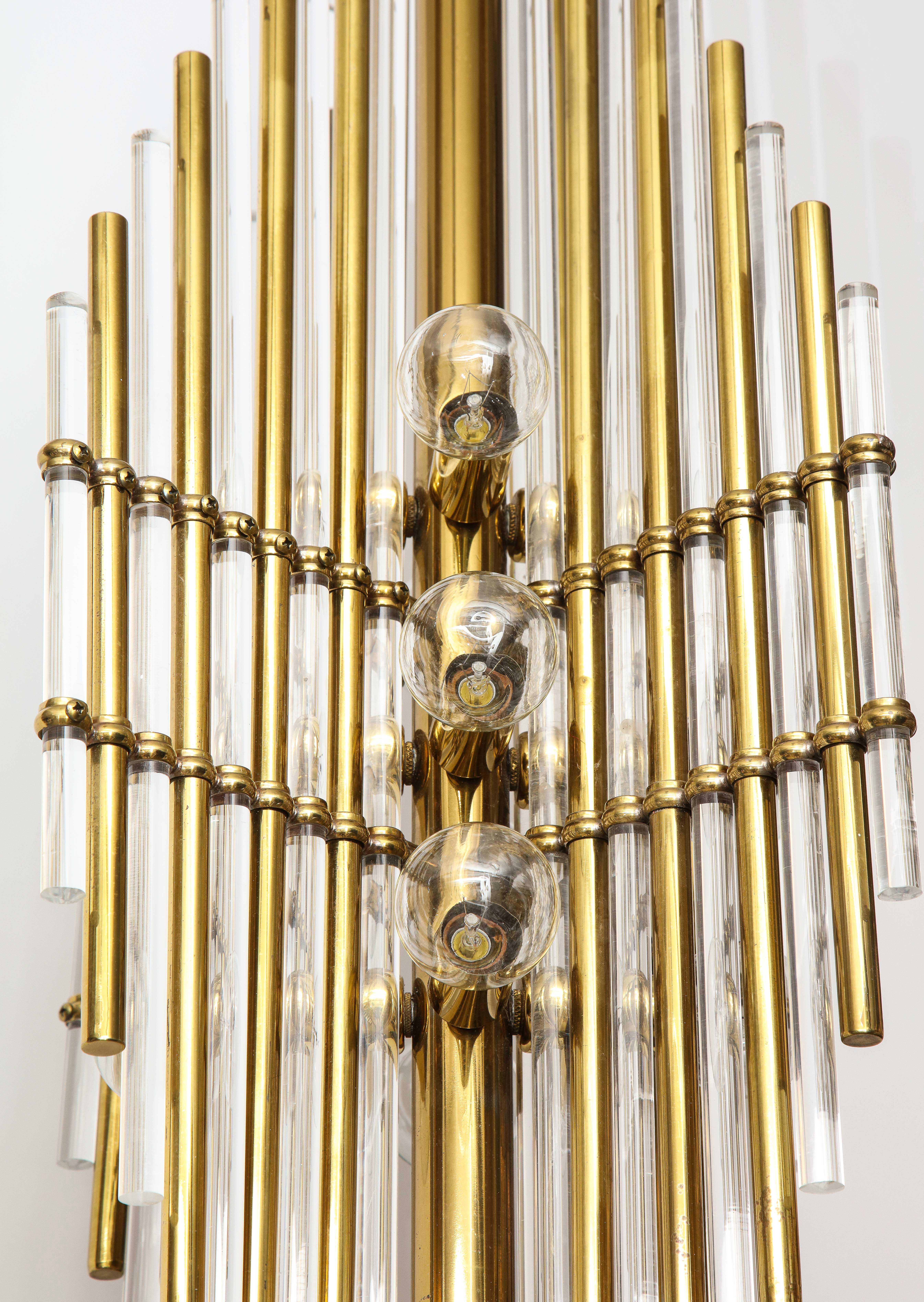 Sciolari Italian Brass, Lucite Pendant Chandelier For Sale 3