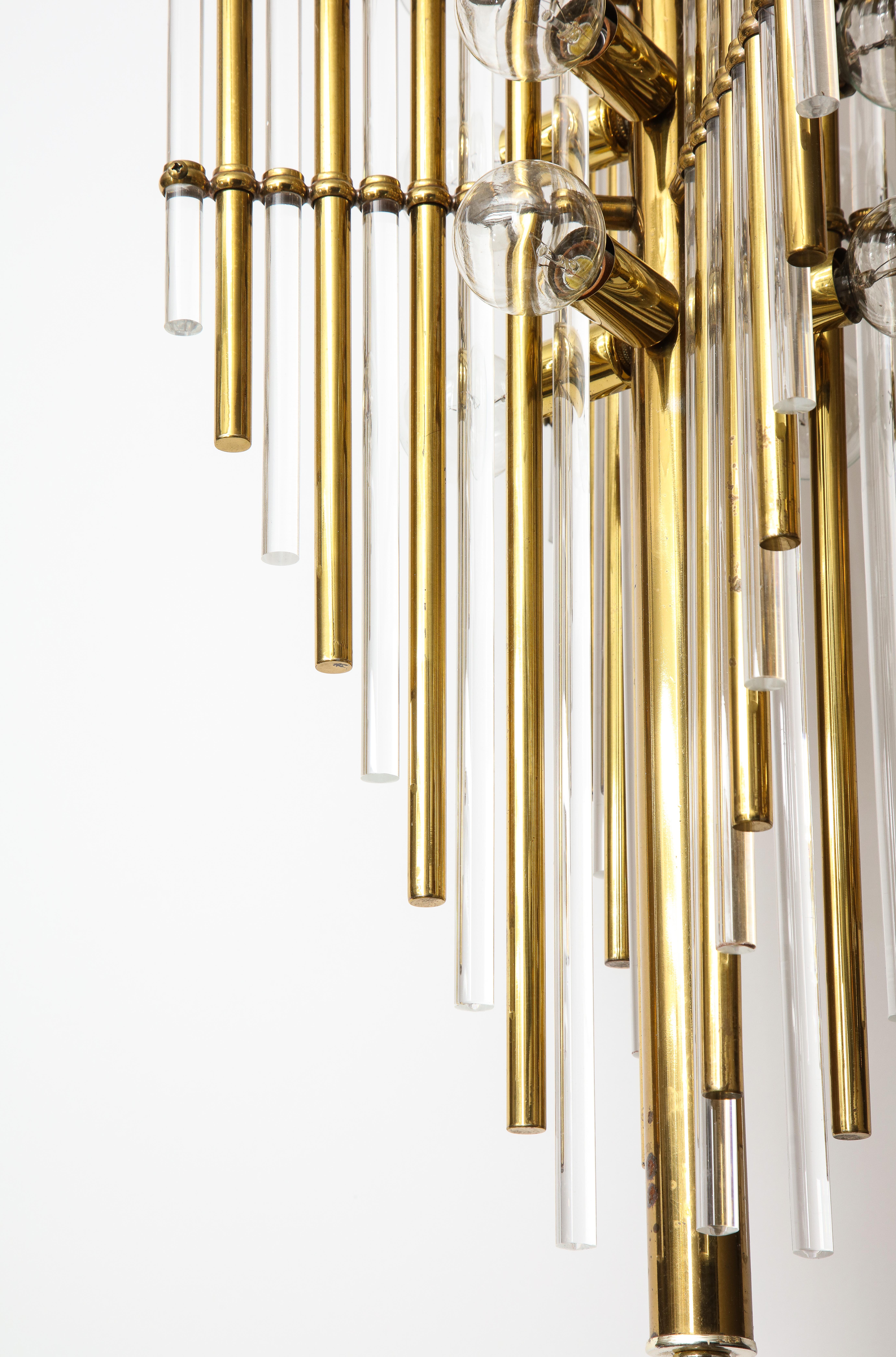 Sciolari Italian Brass, Lucite Pendant Chandelier For Sale 4