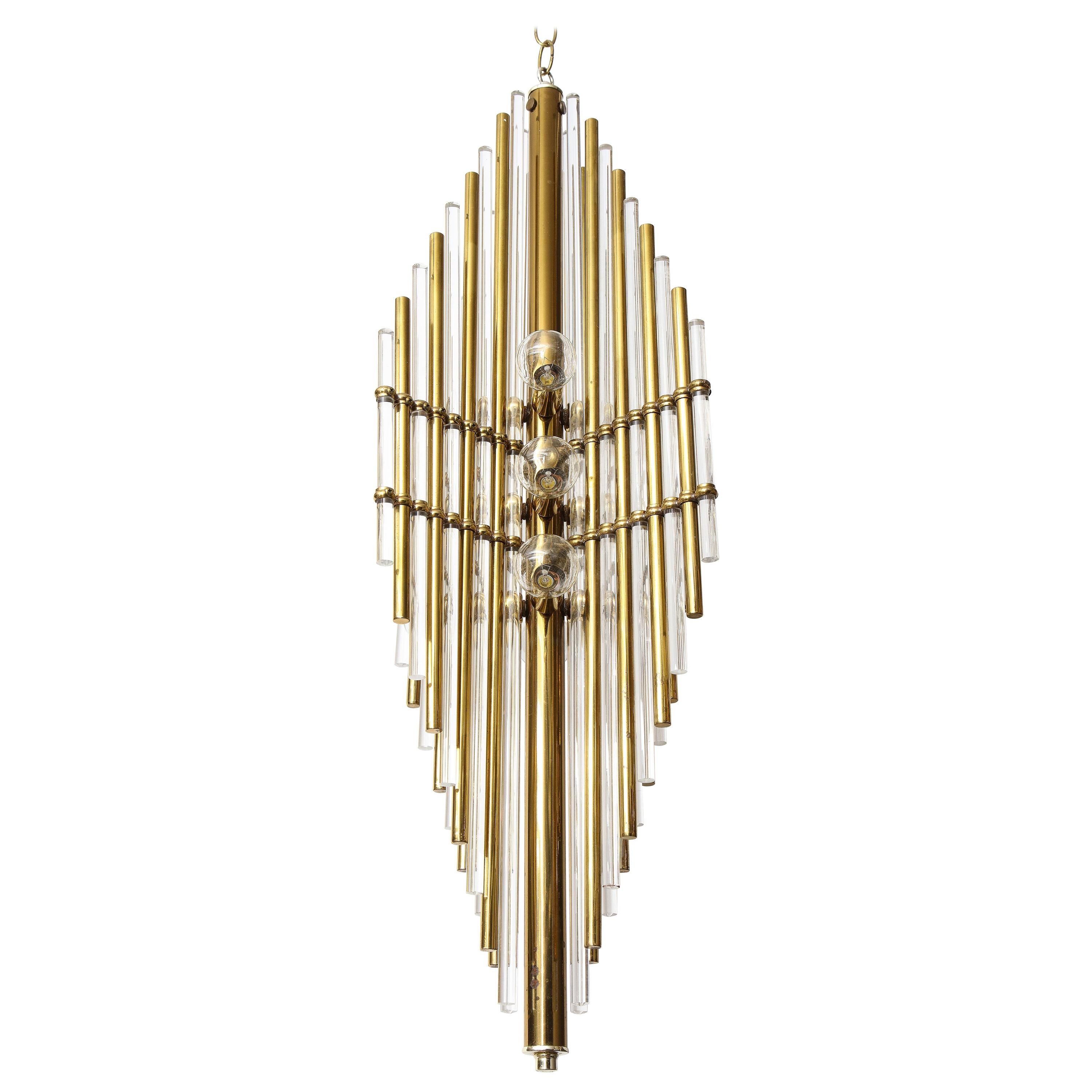 Sciolari Italian Brass, Lucite Pendant Chandelier For Sale