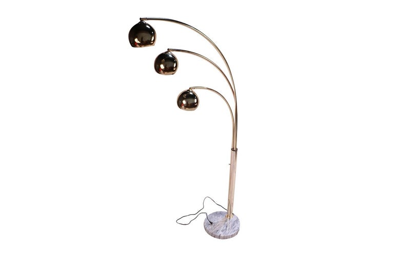 Mid Century Italian Brass Marble Arc Floor Lamp 3 Arm at 1stDibs