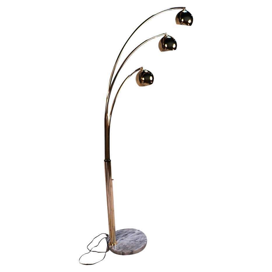 Large Brass Arc Floor Lamp with Marble Base at 1stDibs