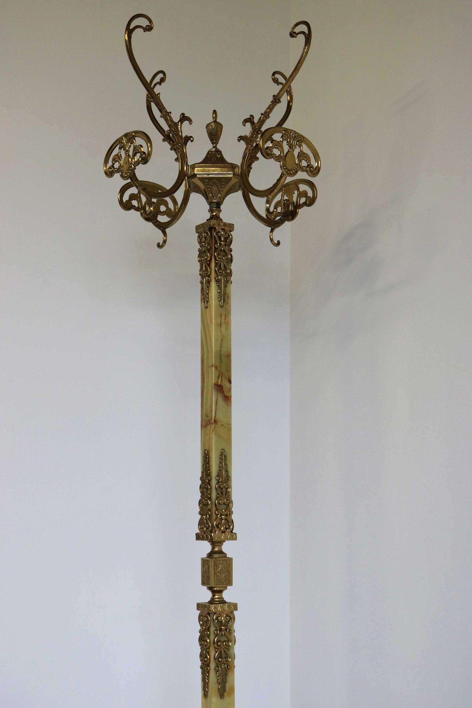 Mid-Century Modern Mid-Century Italian Brass Marble Luxury Coat Rack Hall Tree 1950s Ornate Onyx For Sale