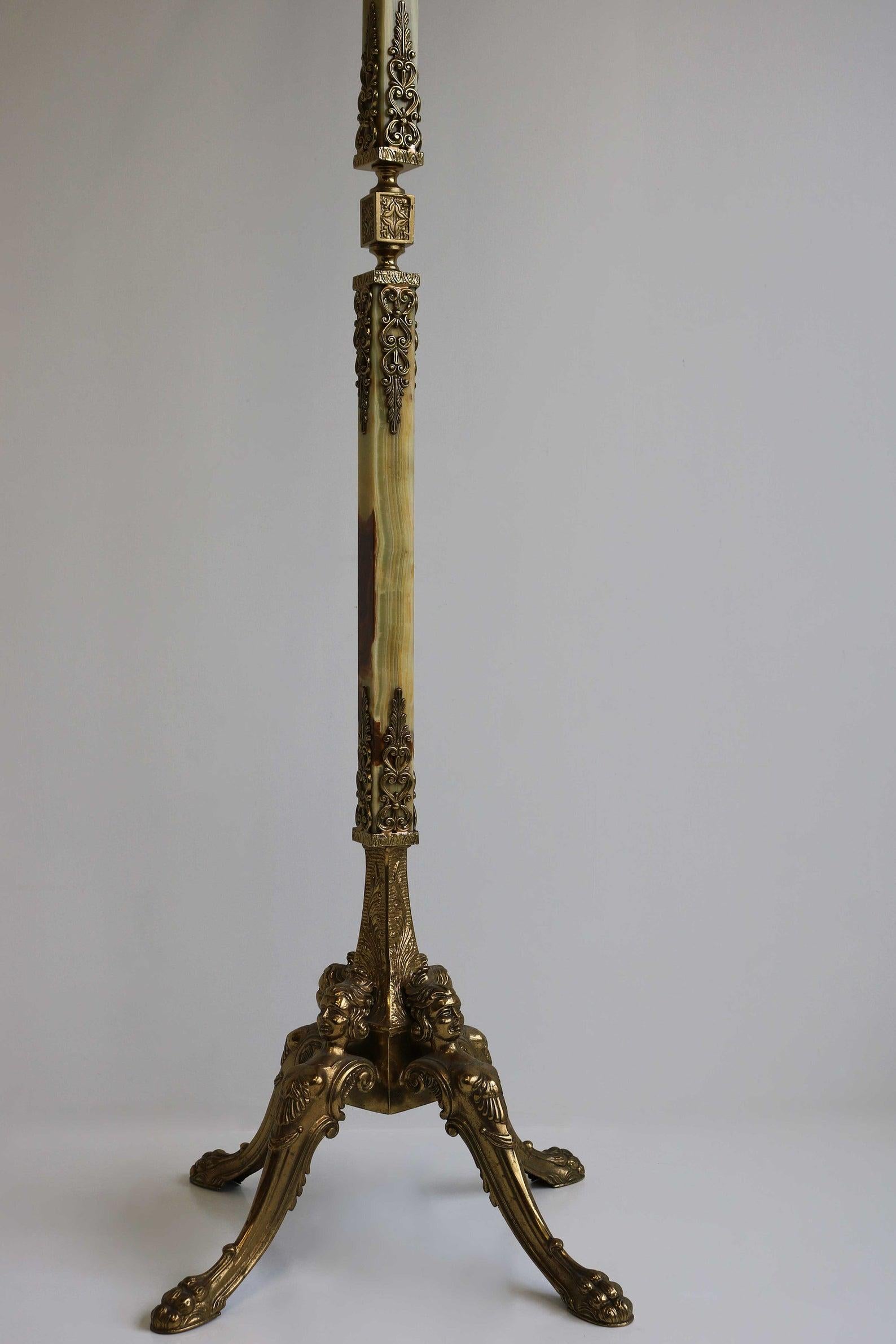 Mid-20th Century Mid-Century Italian Brass Marble Luxury Coat Rack Hall Tree 1950s Ornate Onyx