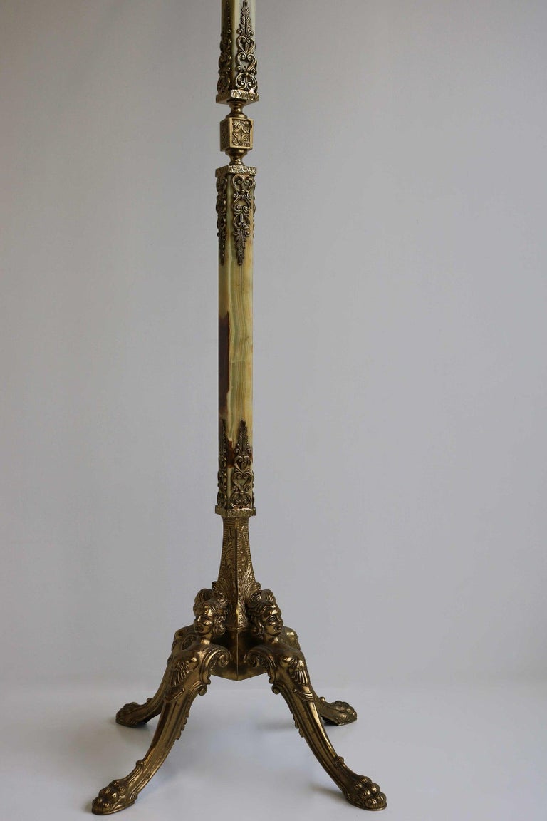 Mid-Century Italian Brass Marble Luxury Coat Rack Hall Tree 1950s Ornate Onyx For Sale 3