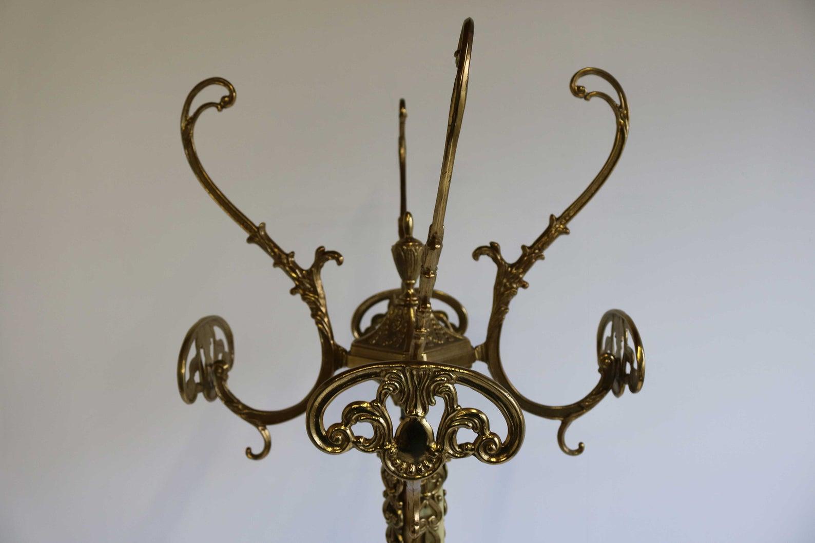 Mid-Century Italian Brass Marble Luxury Coat Rack Hall Tree 1950s Ornate Onyx 1