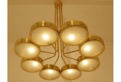 1970s Mid-Century Italian Brass Chandelier with Opal Glass Shades