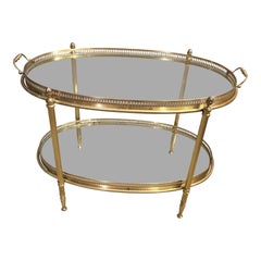 Mid-Century Italian Brass Oval Bar Cart or Coffee Table