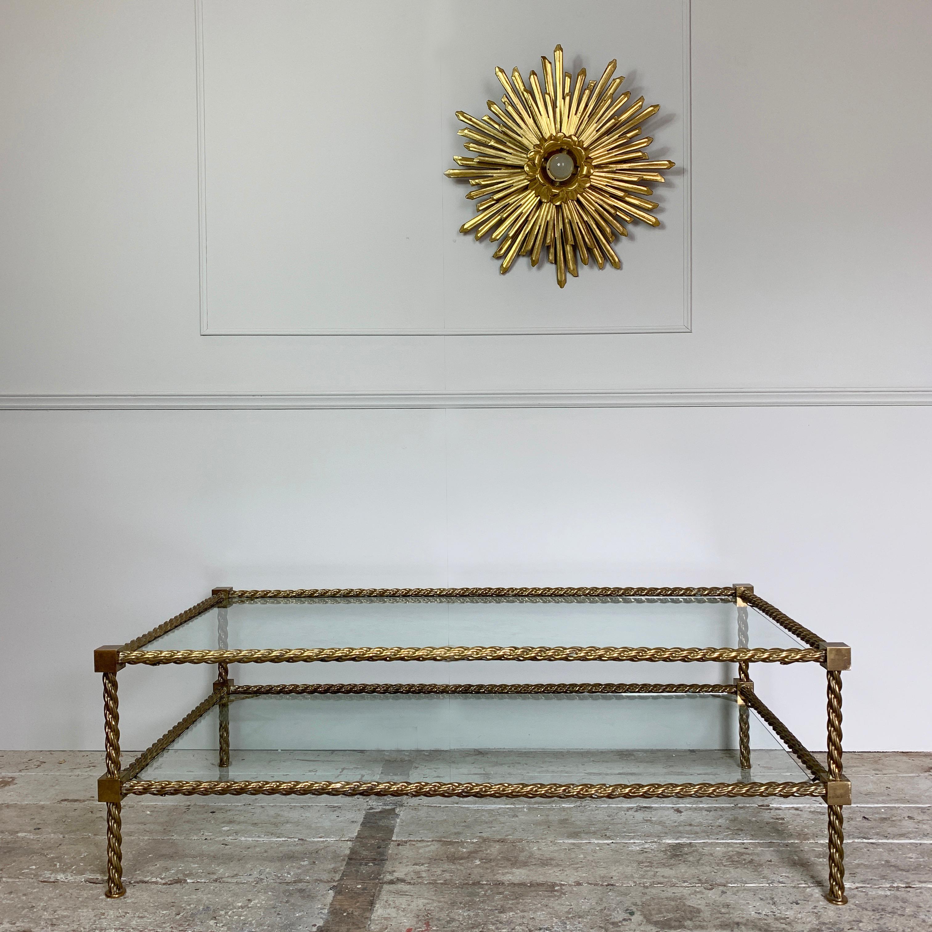 Midcentury Italian Brass Rope Coffee Table In Good Condition In Hastings, GB
