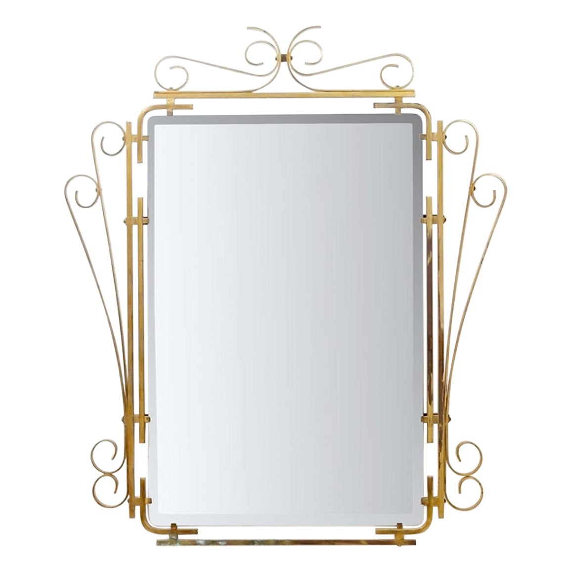 Mid-Century Italian Brass Scrolled Wall Mirror - 1950s For Sale
