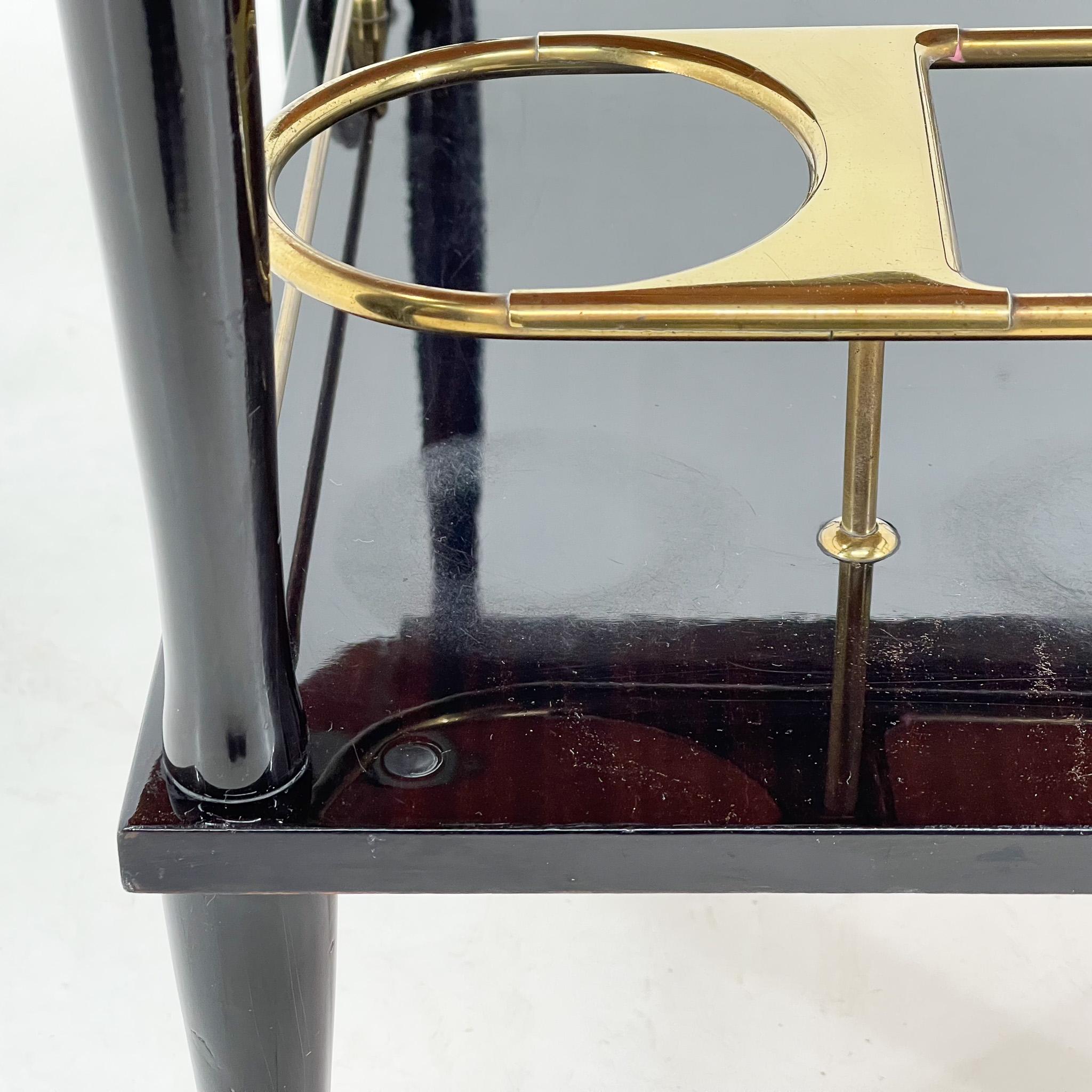 Mid-century Italian Brass & Stained Mahogany in High Gloss Finish Bar Cart For Sale 4