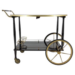 Vintage Mid-century Italian Brass & Stained Mahogany in High Gloss Finish Bar Cart