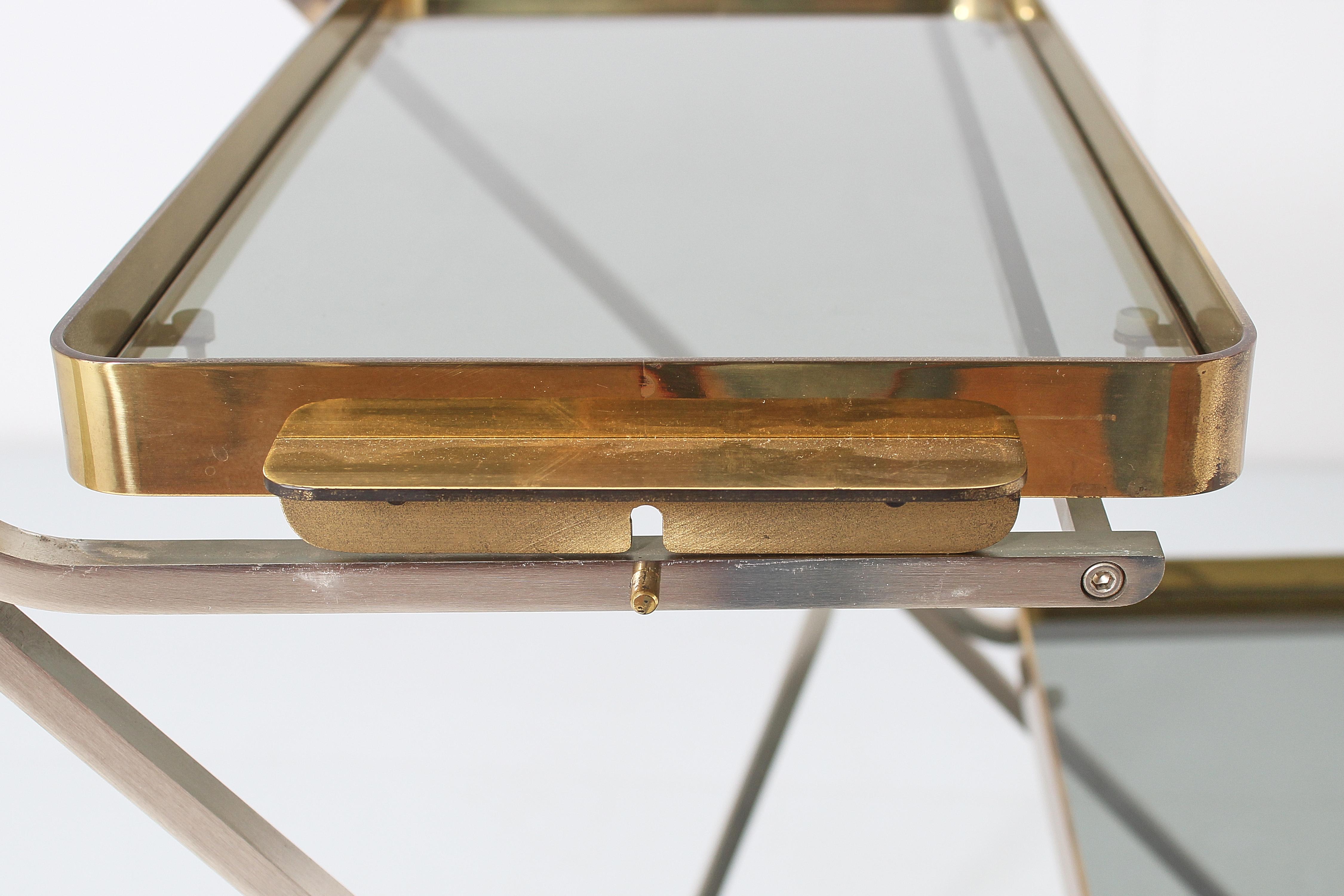 Mid-Century Italian Brass, Steel and Smoked Glass Bar Cart, 1970s For Sale 5
