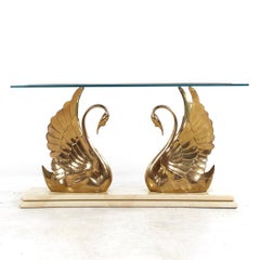 Mid Century Italian Brass Swan Console Table