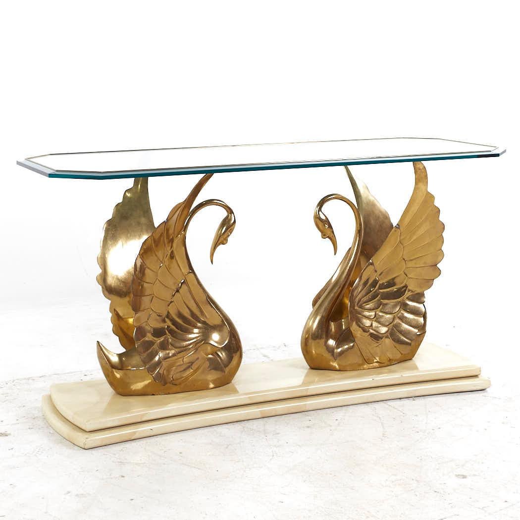 Mid-Century Modern Mid Century Italian Brass Swan Console Table For Sale