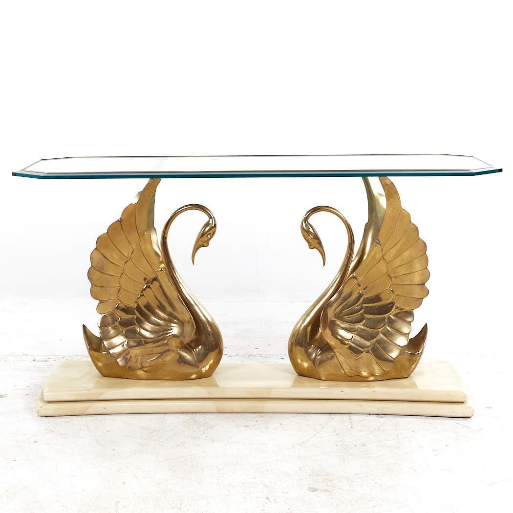 American Mid Century Italian Brass Swan Console Table For Sale
