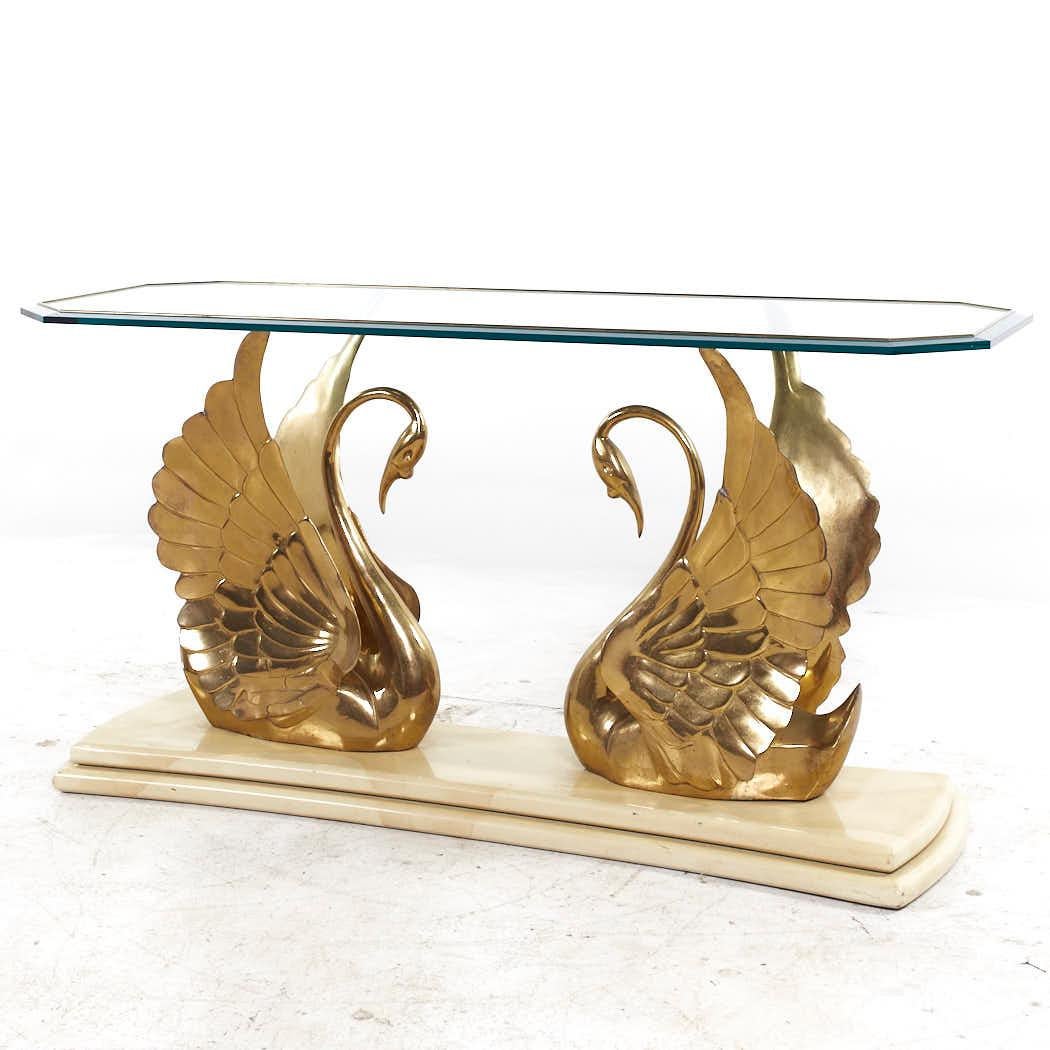 Mid Century Italian Brass Swan Console Table In Good Condition For Sale In Countryside, IL