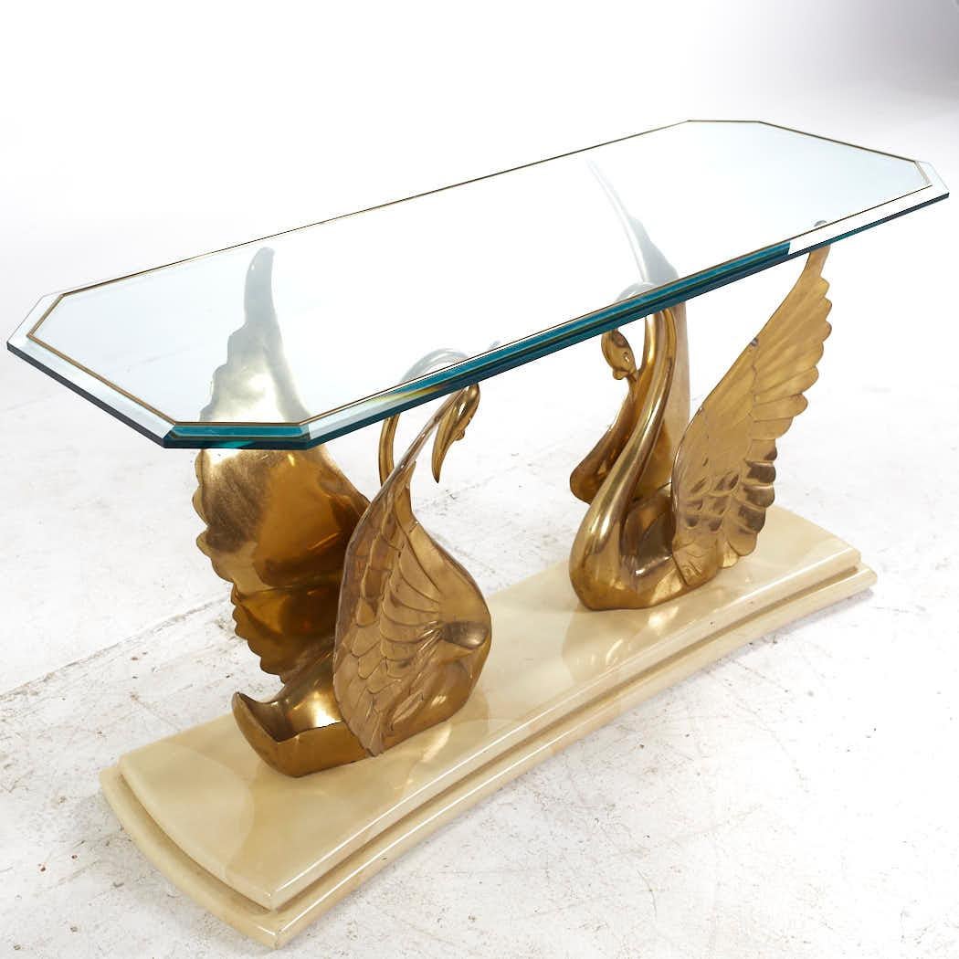 Late 20th Century Mid Century Italian Brass Swan Console Table For Sale