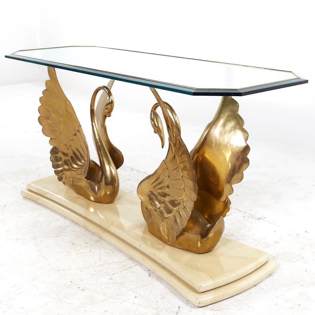Mid Century Italian Brass Swan Console Table For Sale 1