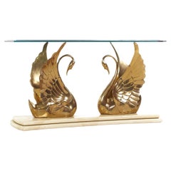 Retro Mid Century Italian Brass Swan Console Table