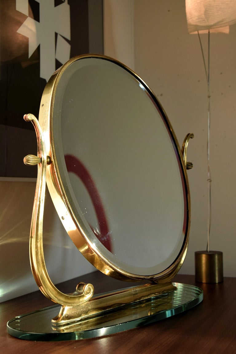 Midcentury Italian Brass Vanity or Tabletop Mirror For Sale at 1stDibs