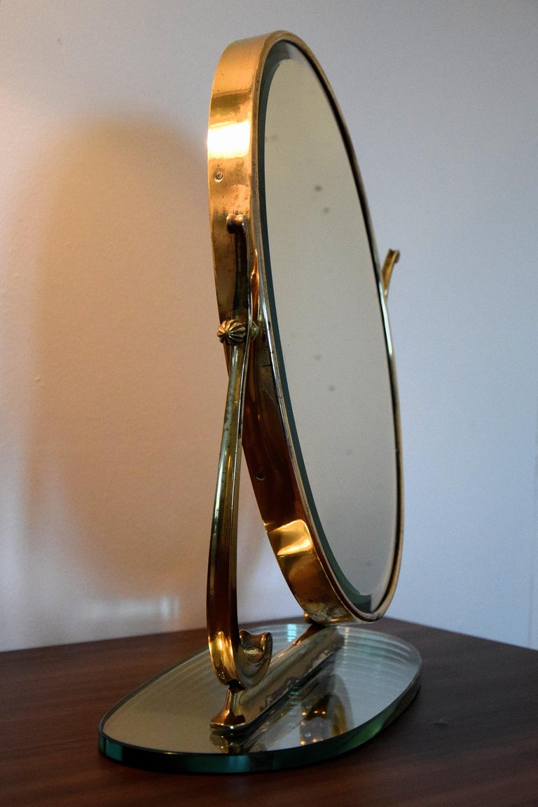 Midcentury Italian Brass Vanity or Tabletop Mirror For Sale at 1stDibs