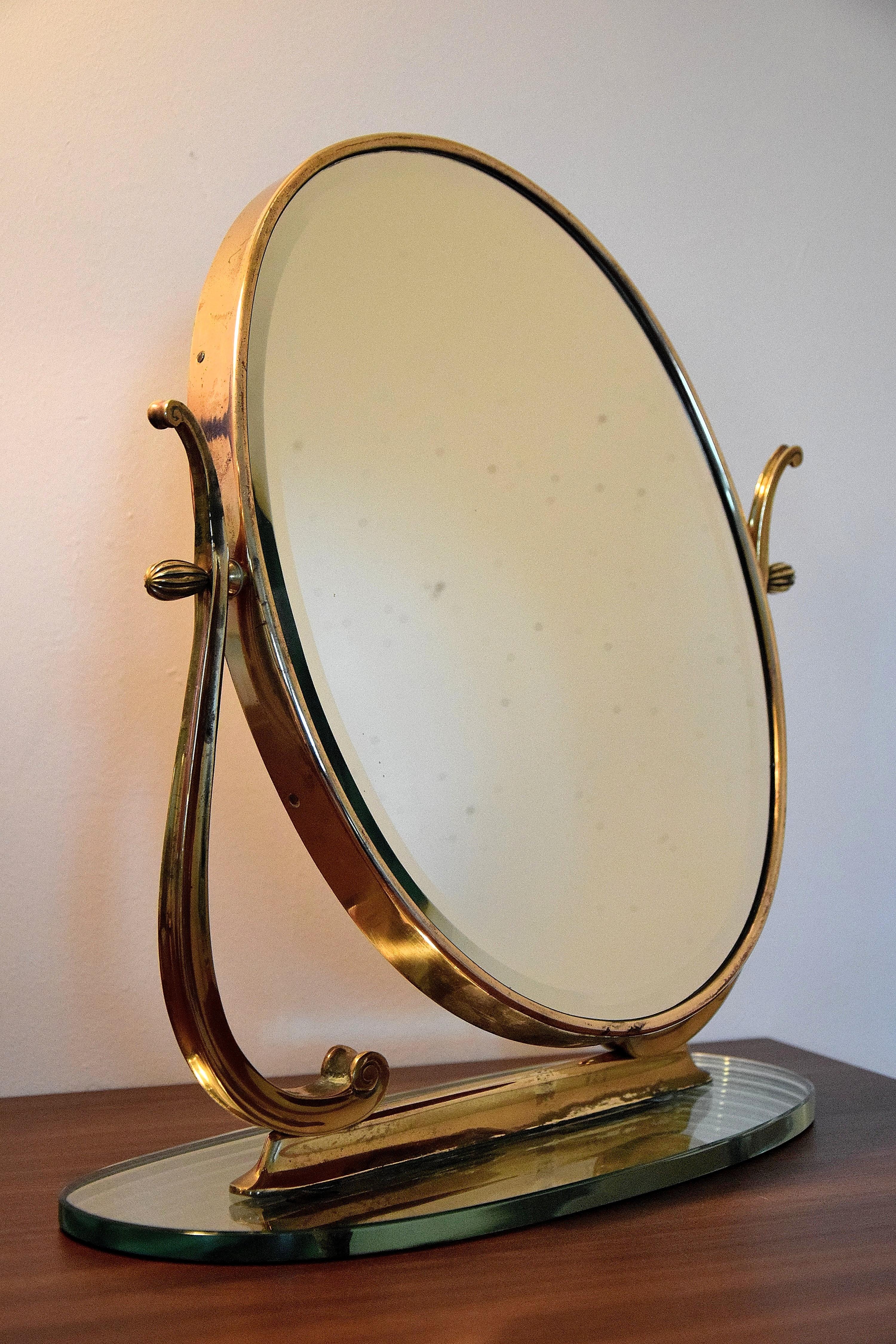 Midcentury Italian Brass Vanity or Tabletop Mirror For Sale 7