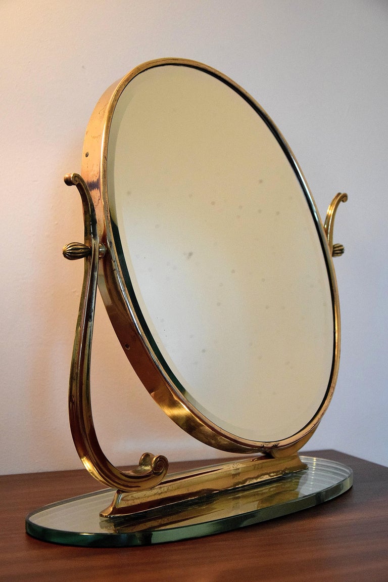 Midcentury Italian Brass Vanity or Tabletop Mirror For Sale at 1stDibs