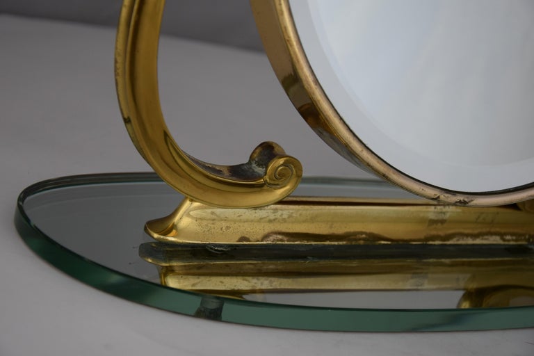 Midcentury Italian Brass Vanity or Tabletop Mirror For Sale at 1stDibs