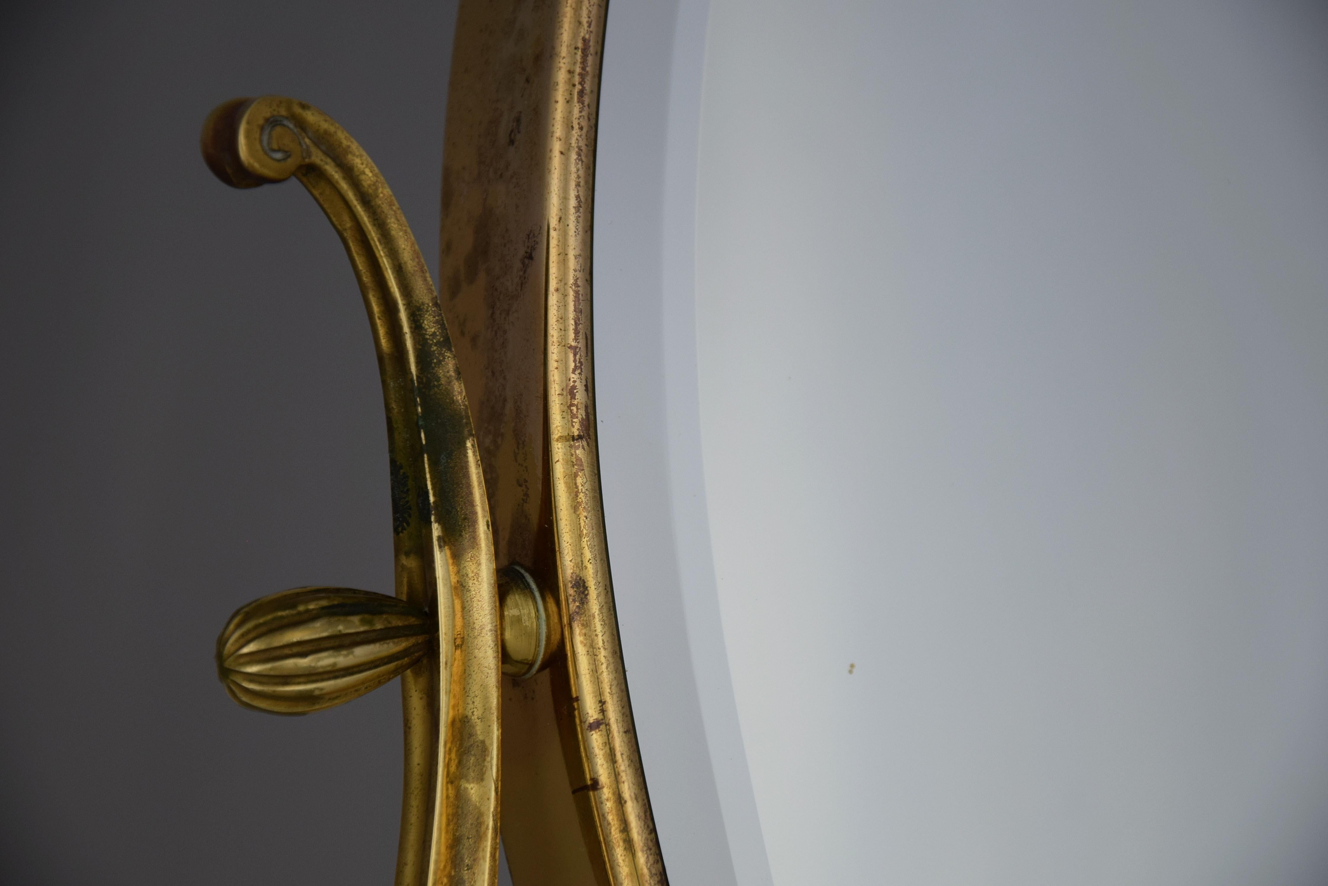 Mid-Century Modern Midcentury Italian Brass Vanity or Tabletop Mirror For Sale