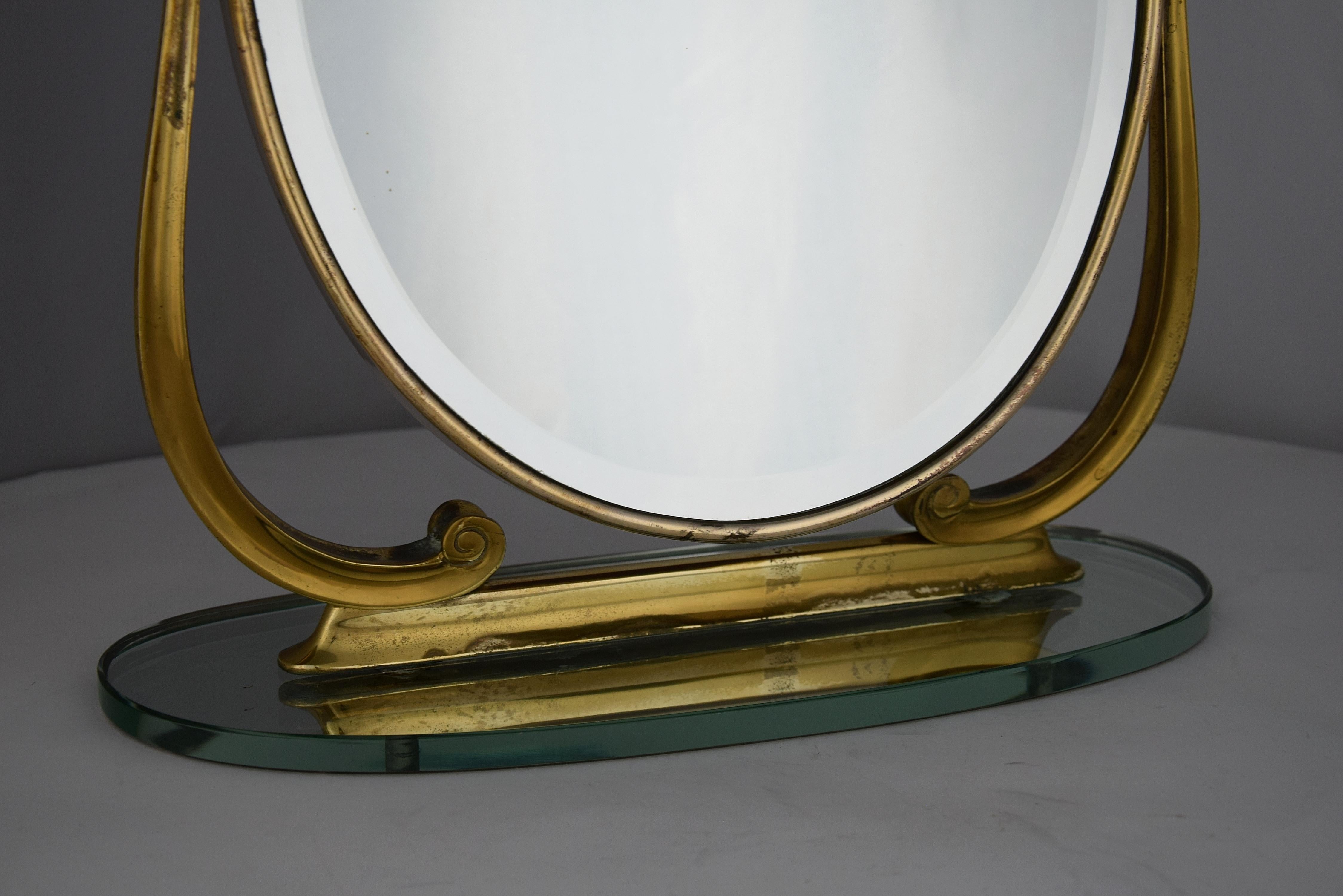 Mid-20th Century Midcentury Italian Brass Vanity or Tabletop Mirror For Sale