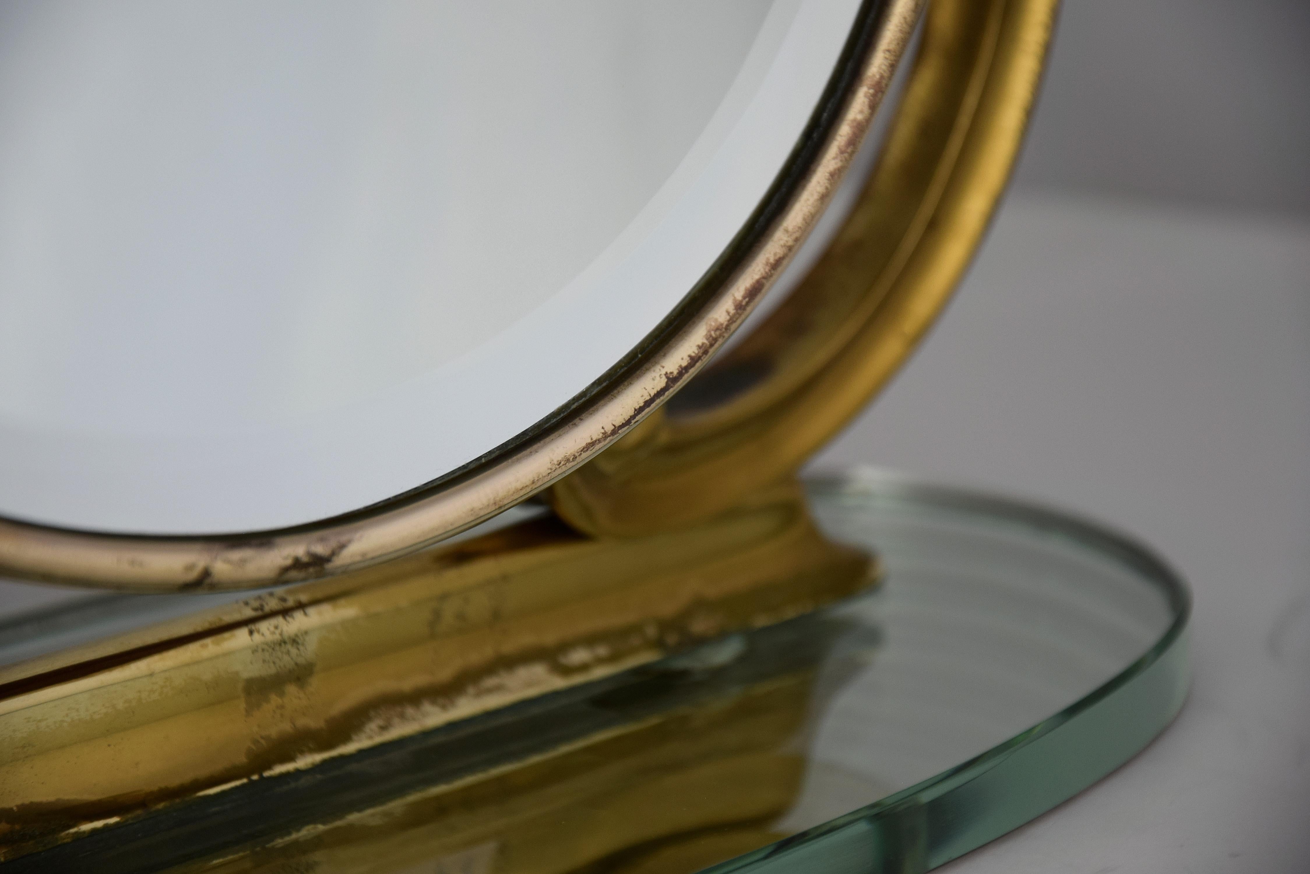 Midcentury Italian Brass Vanity or Tabletop Mirror For Sale 1