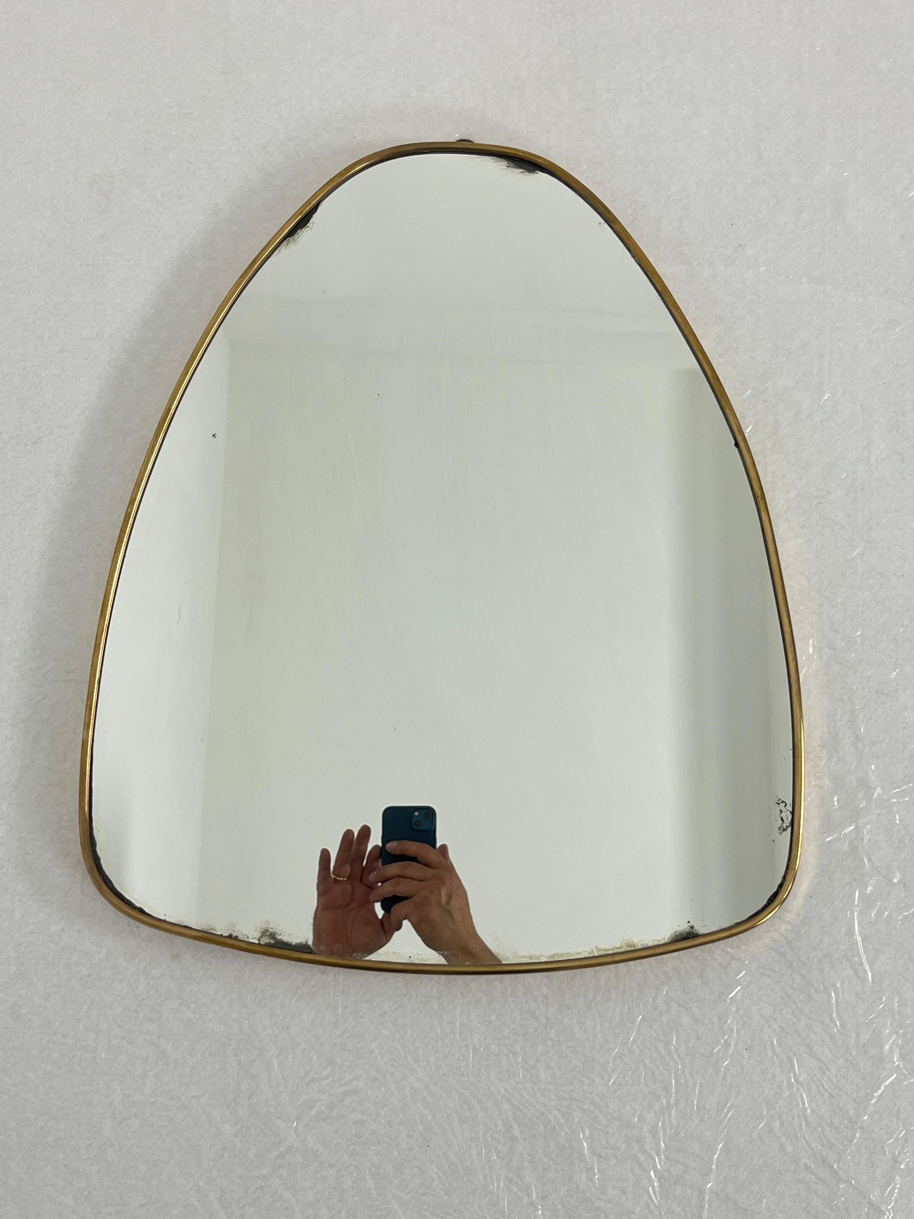 Mid-century Italian Brass Wall Mirror, 1950s In Good Condition For Sale In Palermo, IT
