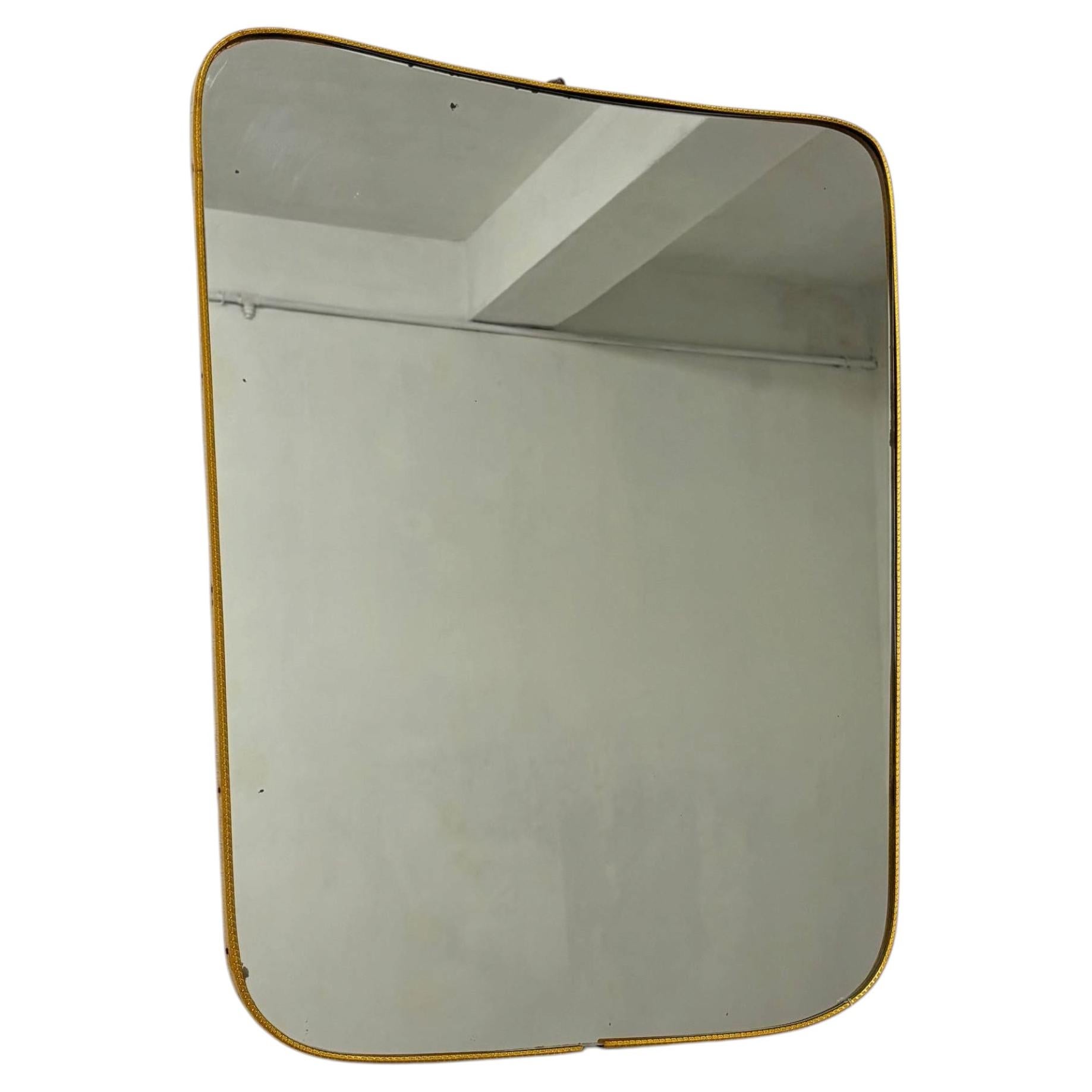 Mid-Century Italian Brass Wall Mirror in the Style of Gio Ponti, 1950s