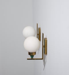Mid-Century Italian Brass Wall Sconces with Opaline Globes