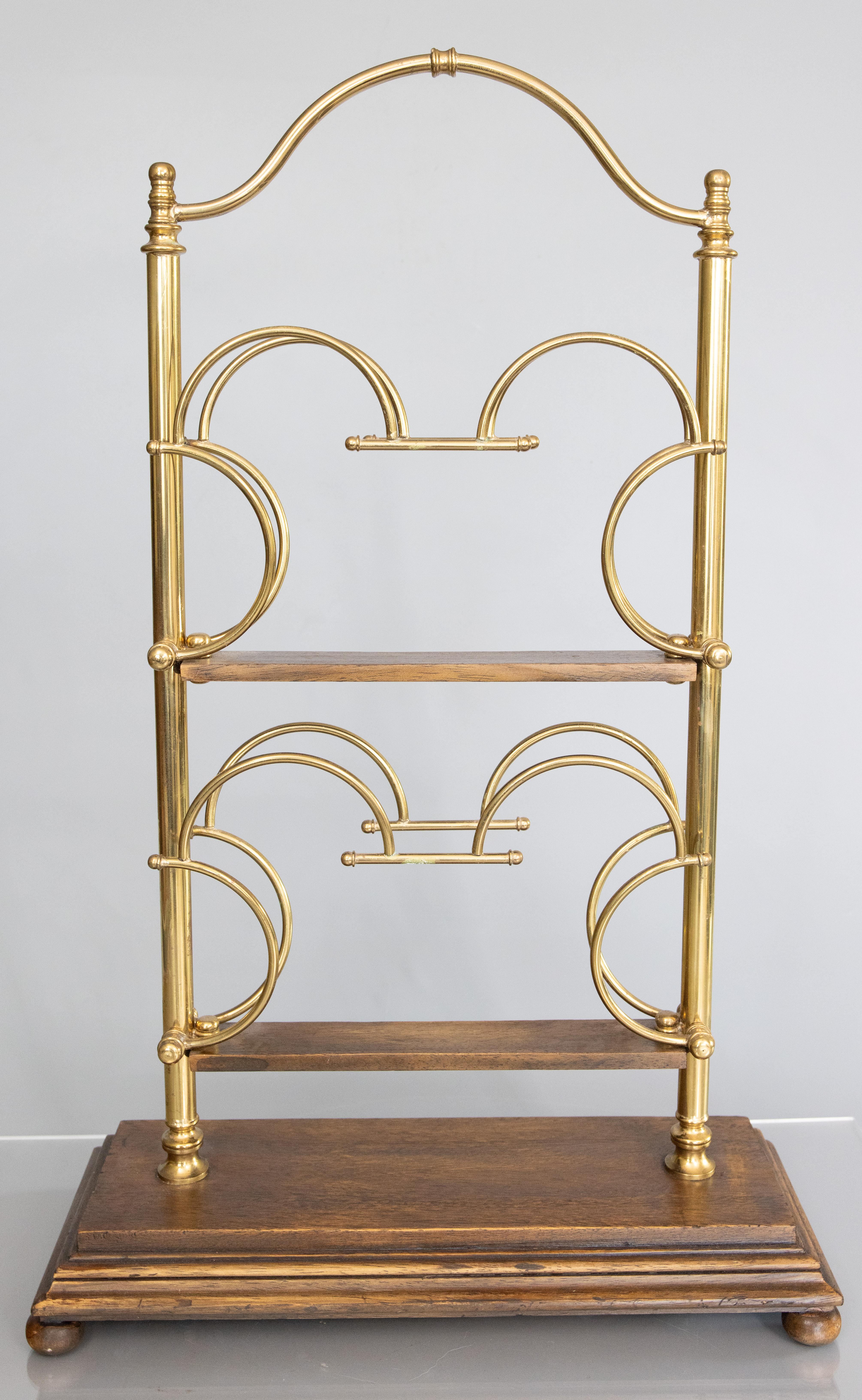 Mid-20th Century Mid-Century Italian Brass & Walnut Magazine Rack For Sale