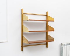 Mid-Century Italian Brassed and Teak Wall Bookshelf by Feal, Mod. S1, 1956